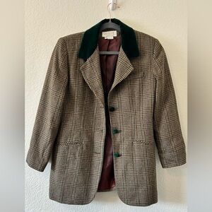 Vintage Equestrian Petite Sophisticate Houndstooth Green/Brown Jacket‎ SZ 12P